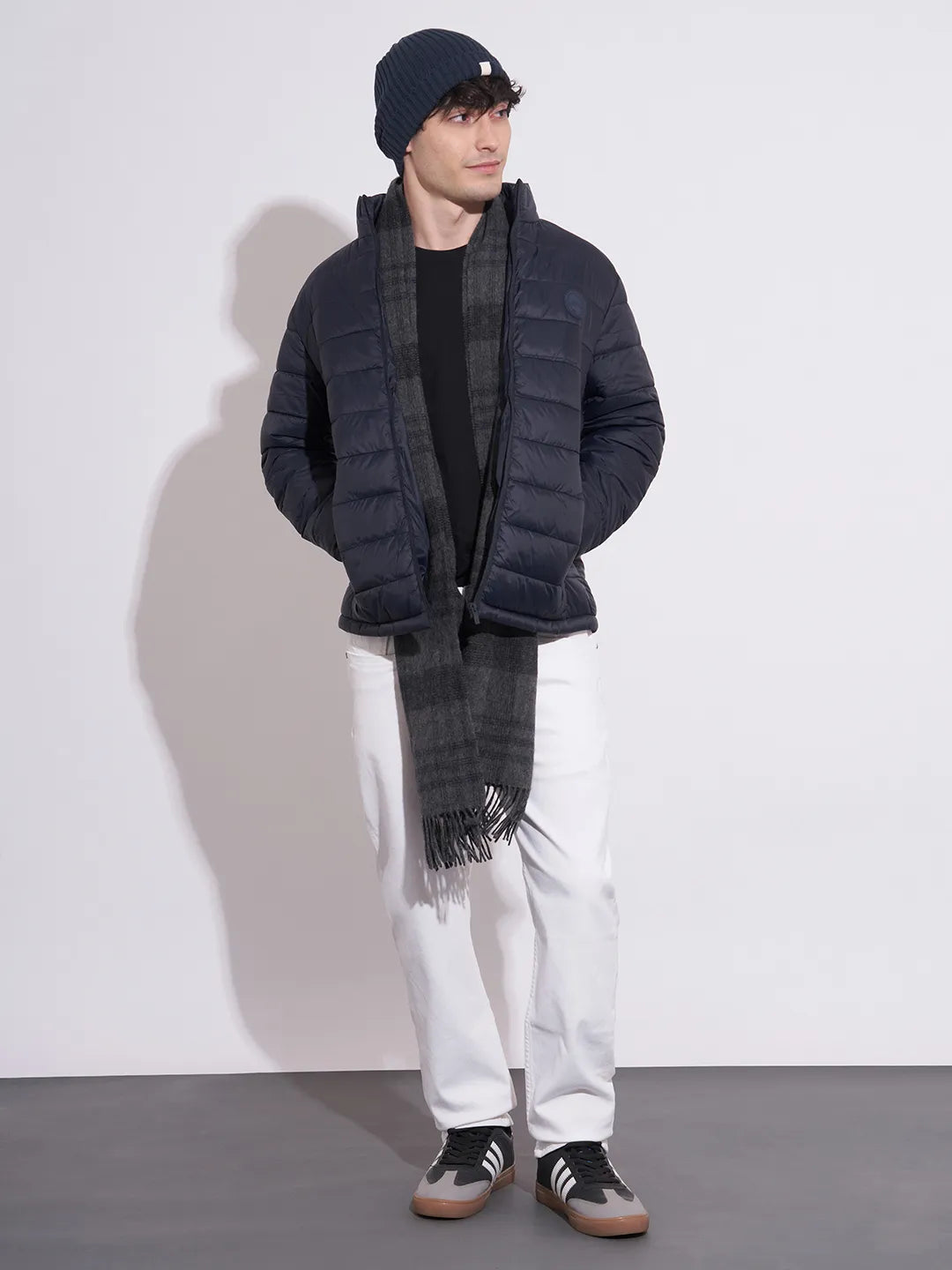 Being Human Men's Navy High-Neck Puffer Jacket