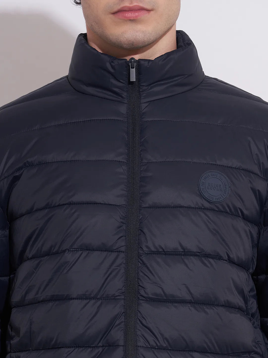 Being Human Men's Navy High-Neck Puffer Jacket