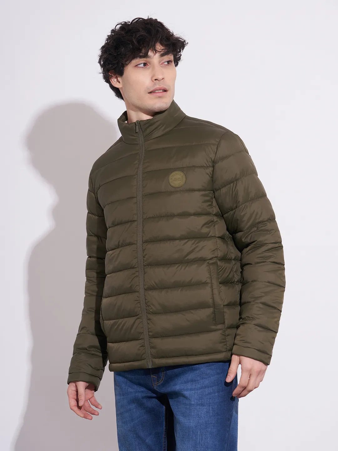 Being Human Men's Olive High-Neck Puffer Jacket