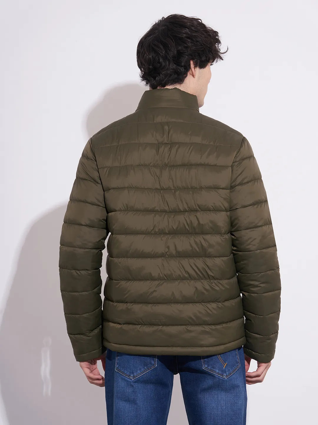 Being Human Men's Olive High-Neck Puffer Jacket