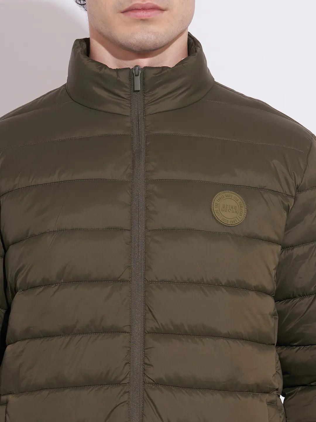 Being Human Men's Olive High-Neck Puffer Jacket