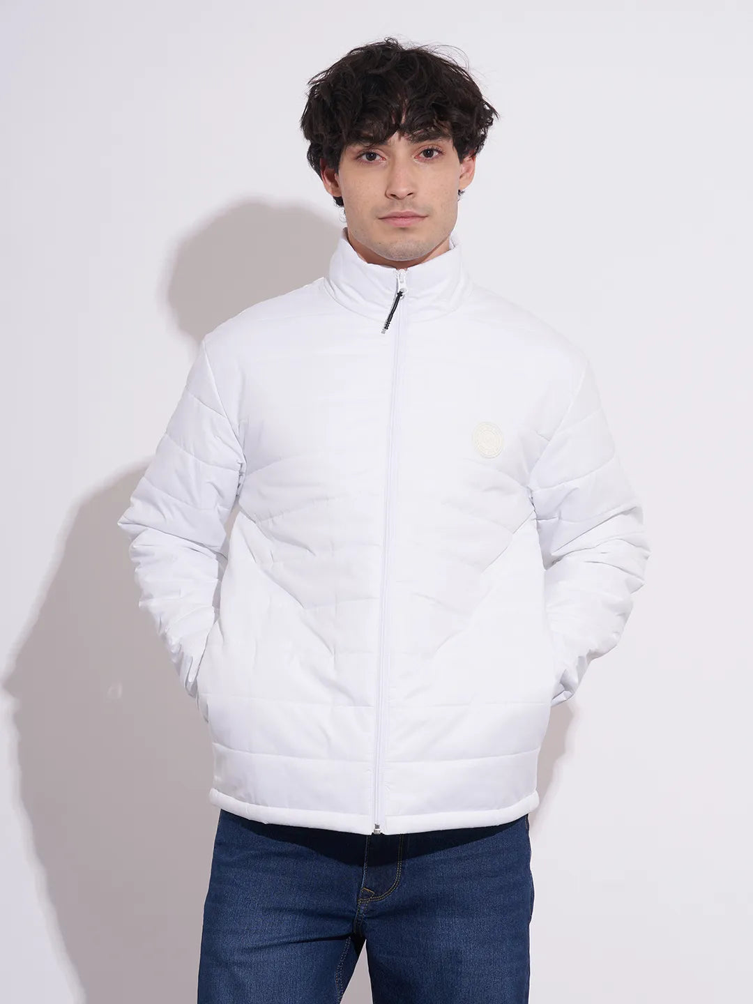 Being Human Men's White High-Neck Puffer Jacket