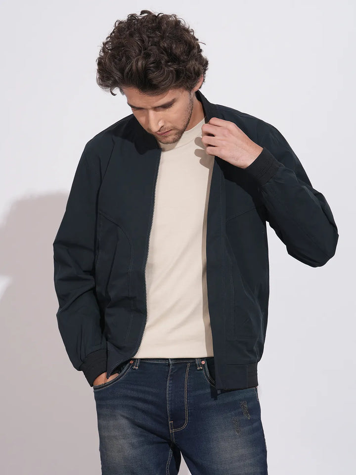 Blue Regular Fit Long Sleeves Polyester Men's Jacket