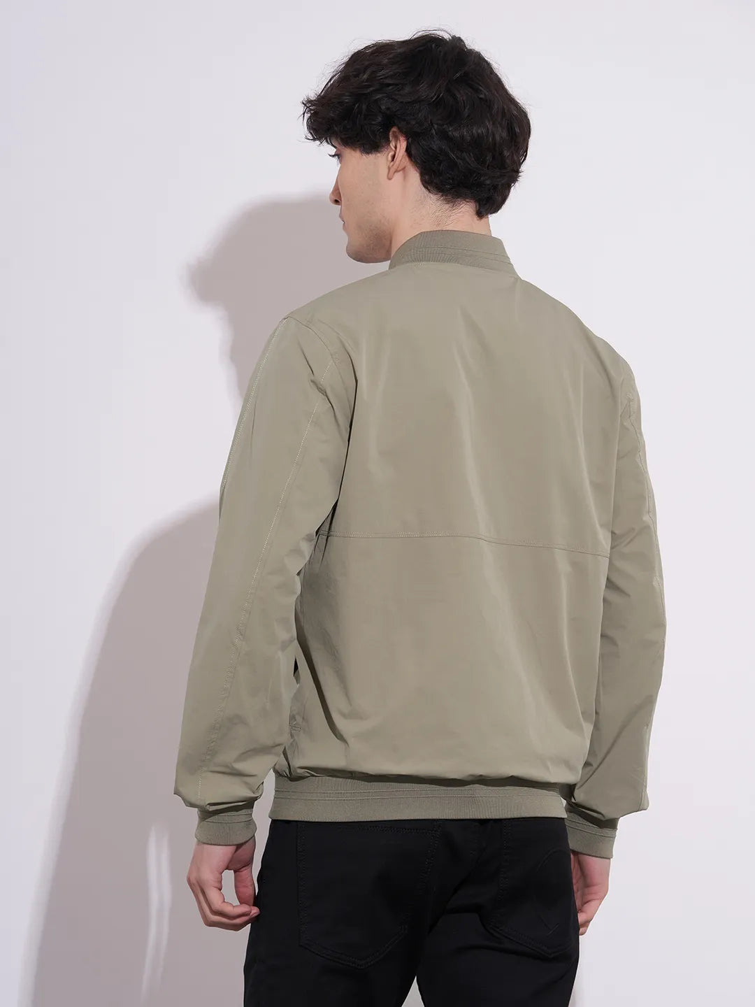 Being Human Men's Olive Baseball Collar Bomber Jacket