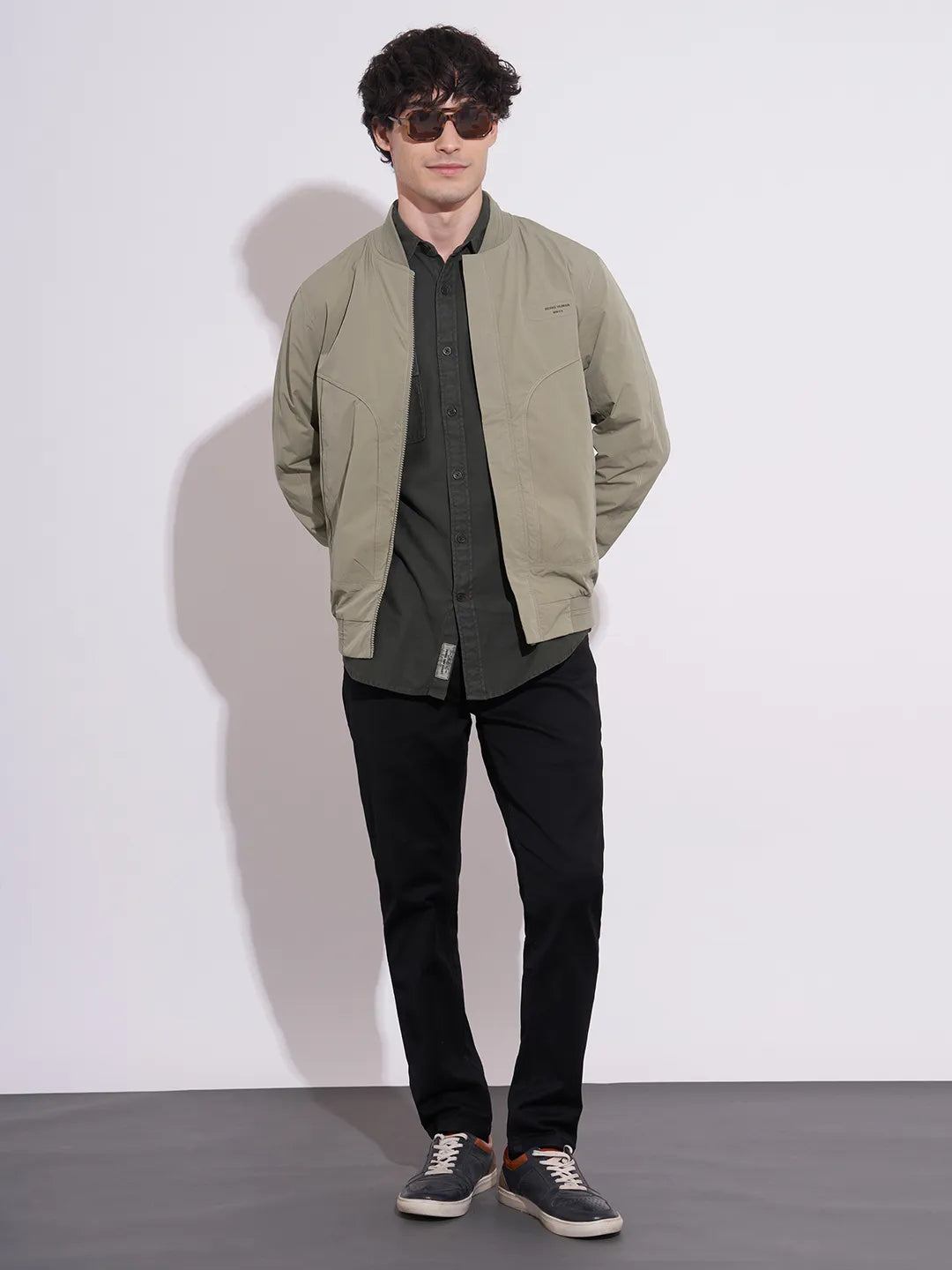 Being Human Men's Olive Baseball Collar Bomber Jacket