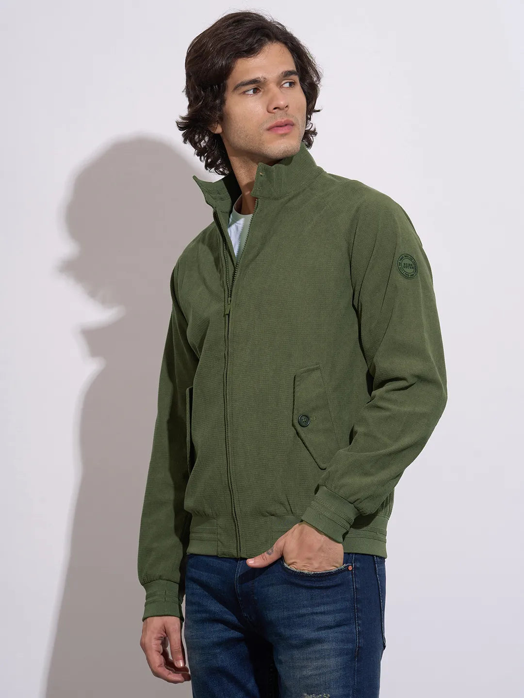 Men's Olive High-Neck Jacket by Being Human Clothing