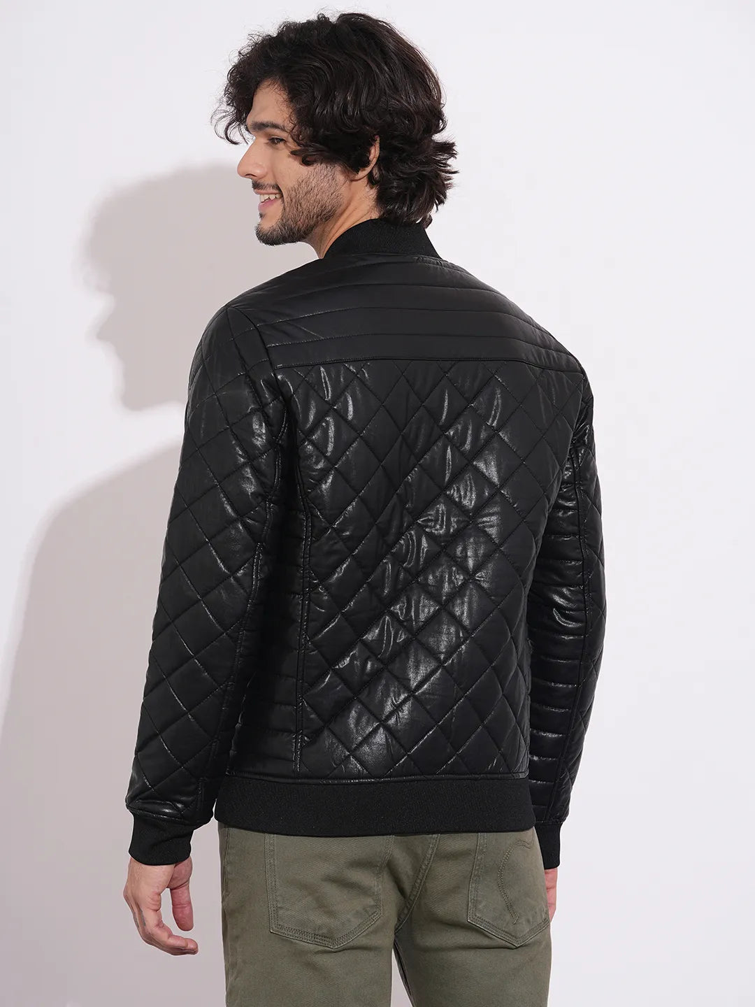 Men's Black Baseball Neck Quilted Jacket by Being Human Clothing