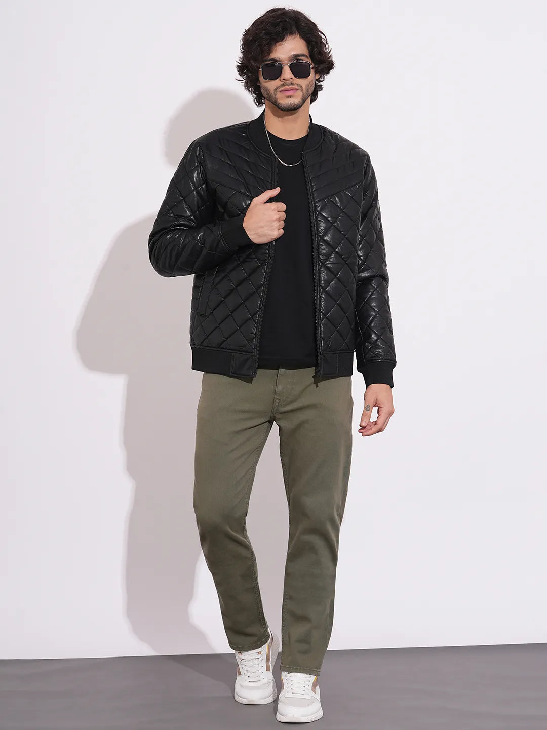 Men's Black Baseball Neck Quilted Jacket by Being Human Clothing