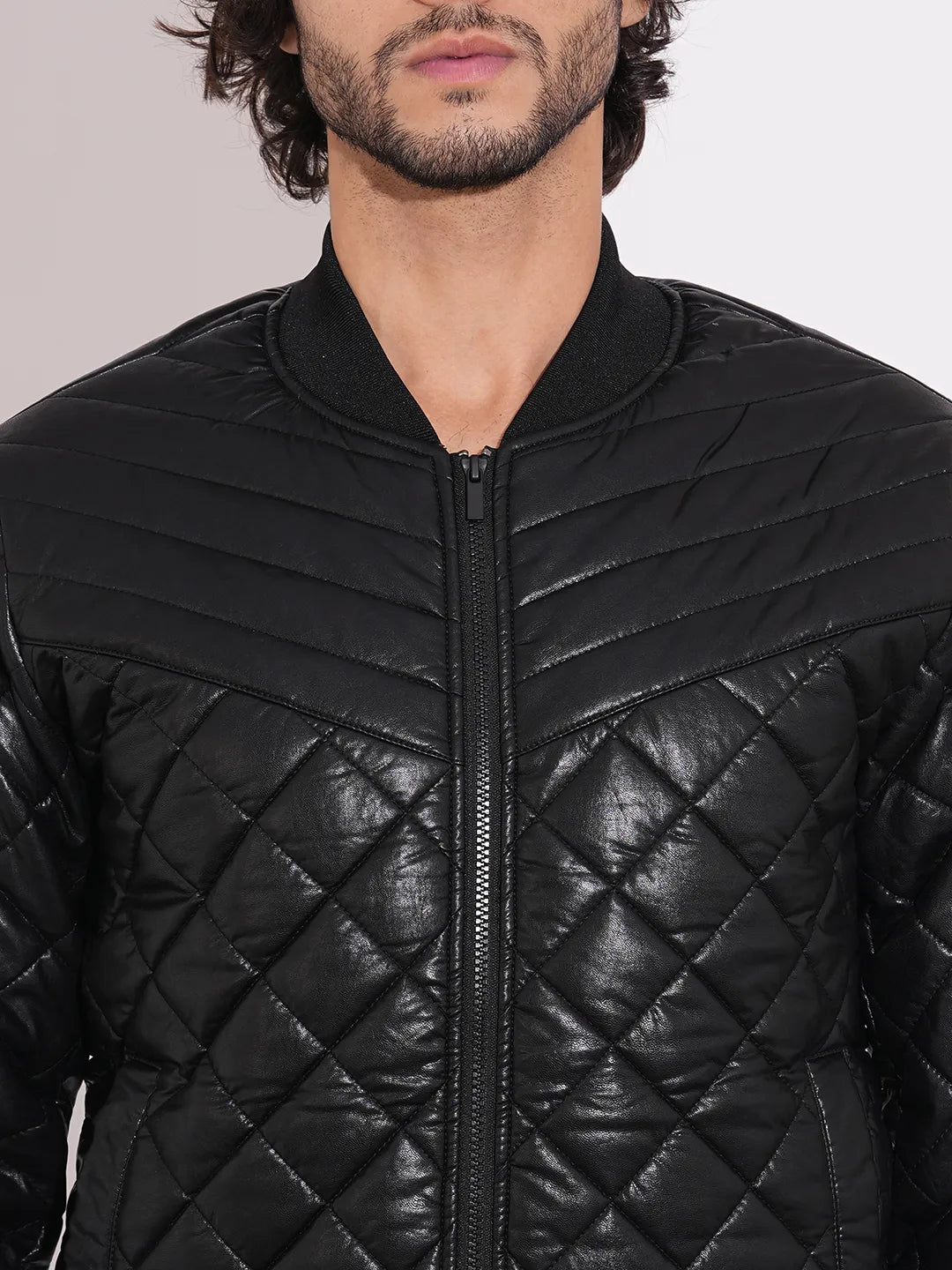 Men's Black Baseball Neck Quilted Jacket by Being Human Clothing