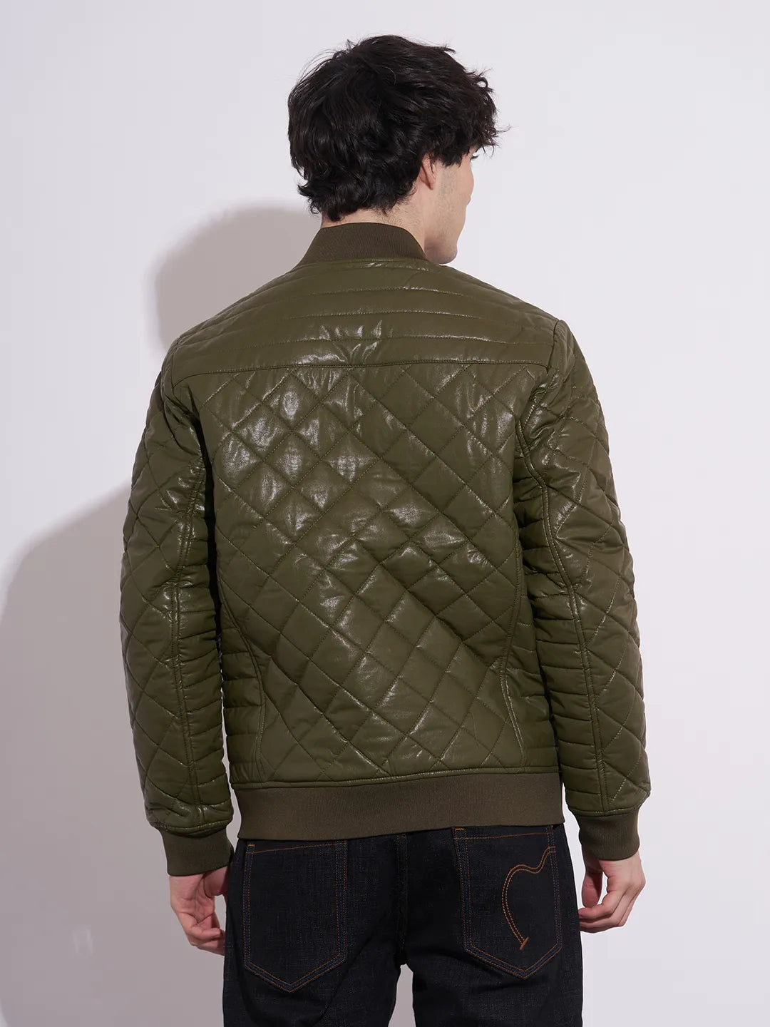 Men's Olive Baseball Collar Quilted Jacket by Being Human Clothing