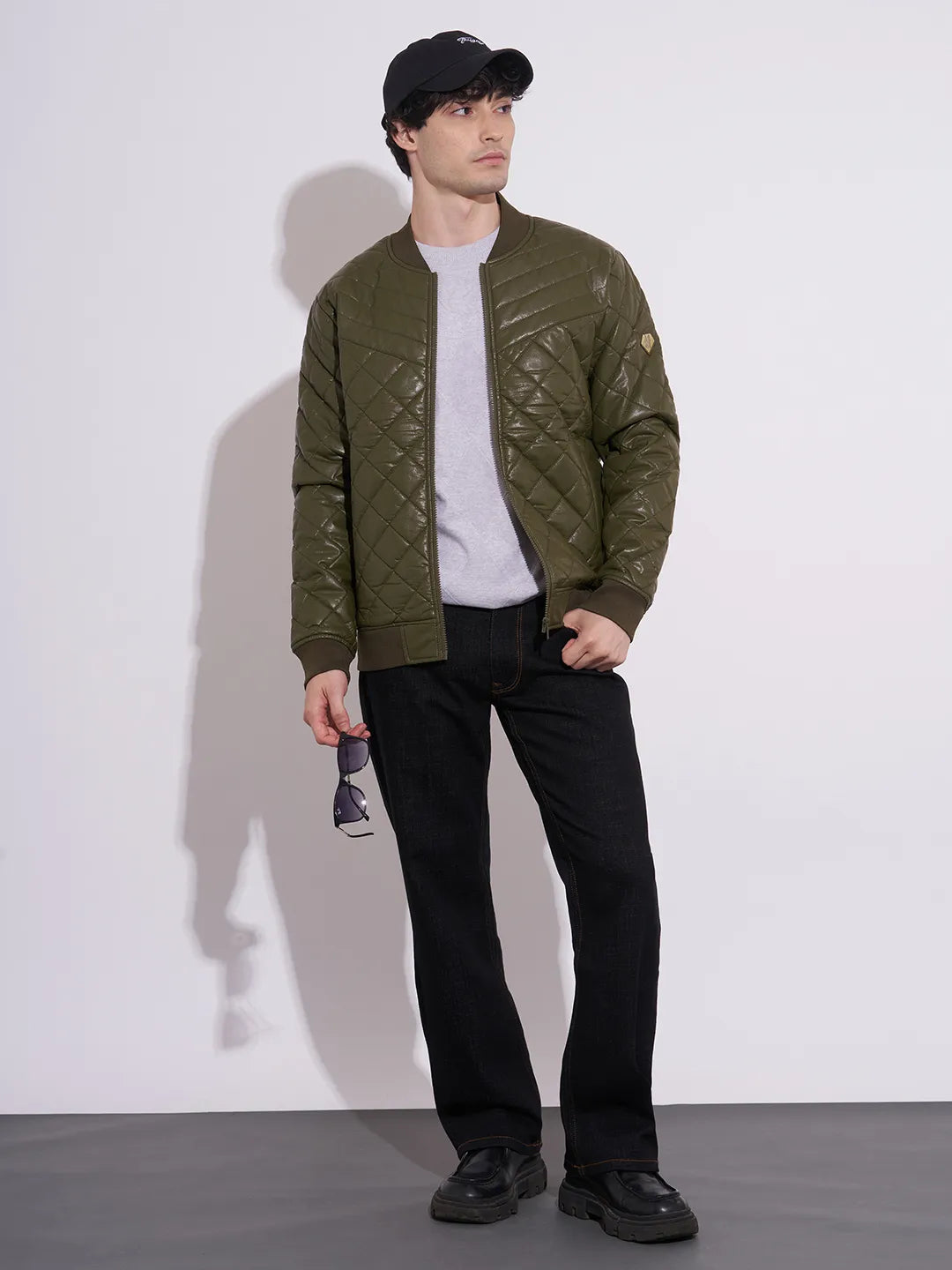 Men's Olive Baseball Collar Quilted Jacket by Being Human Clothing