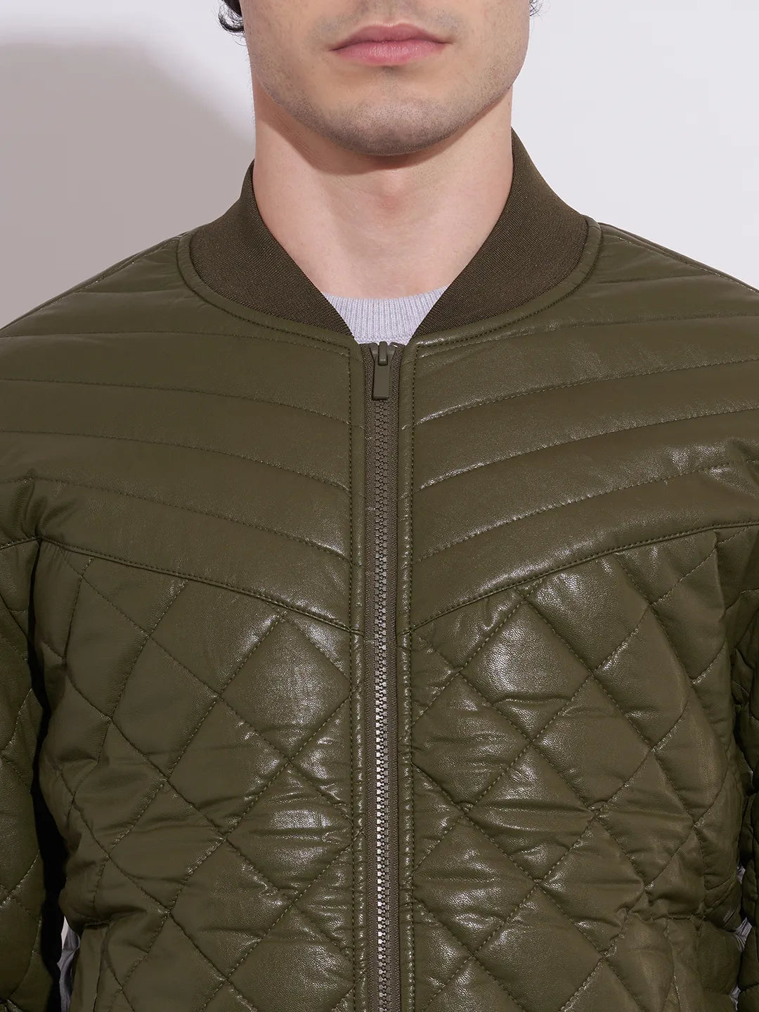 Men's Olive Baseball Collar Quilted Jacket by Being Human Clothing