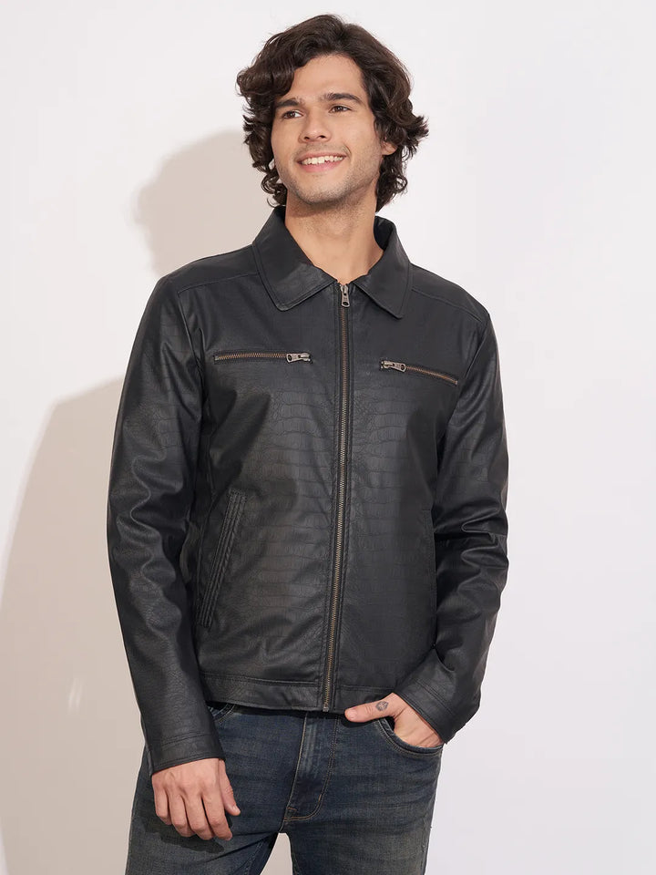 Black Regular Fit Long Sleeves Men's Jacket