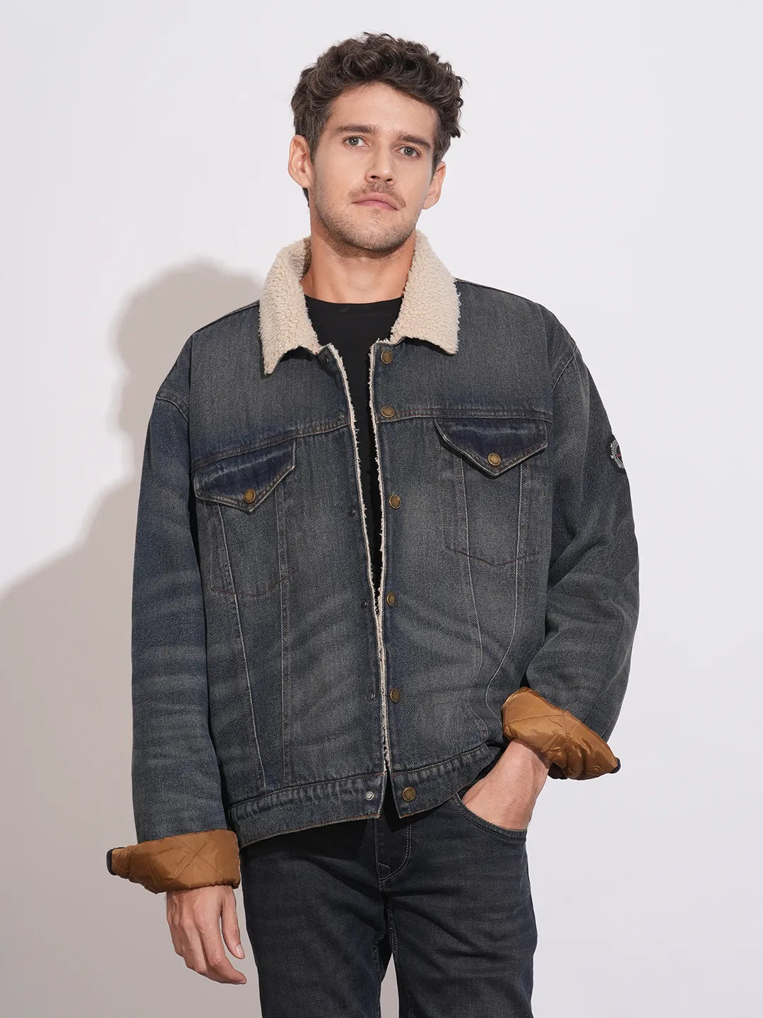 Blue Regular Fit Long Sleeves Polyester Men's Jacket by Being Human Clothing