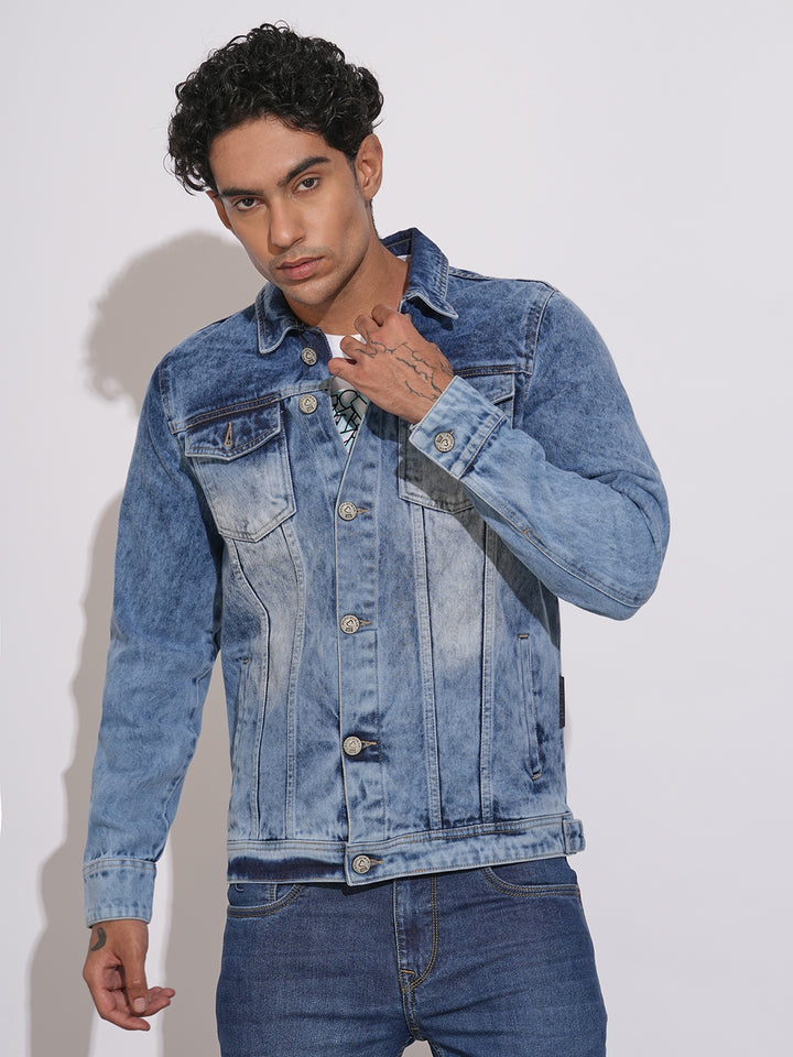 Blue Regular Fit Men's Denim Shacket