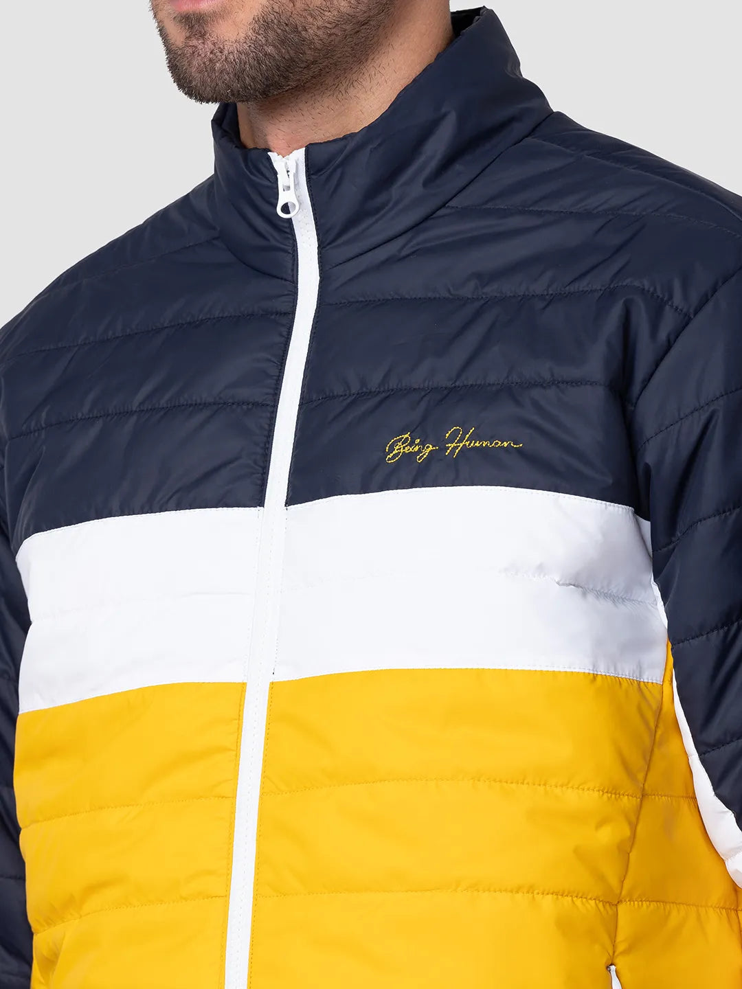 Being Human Clothing Men Regular Fit Collared Jackets-Navy/White/Yellow