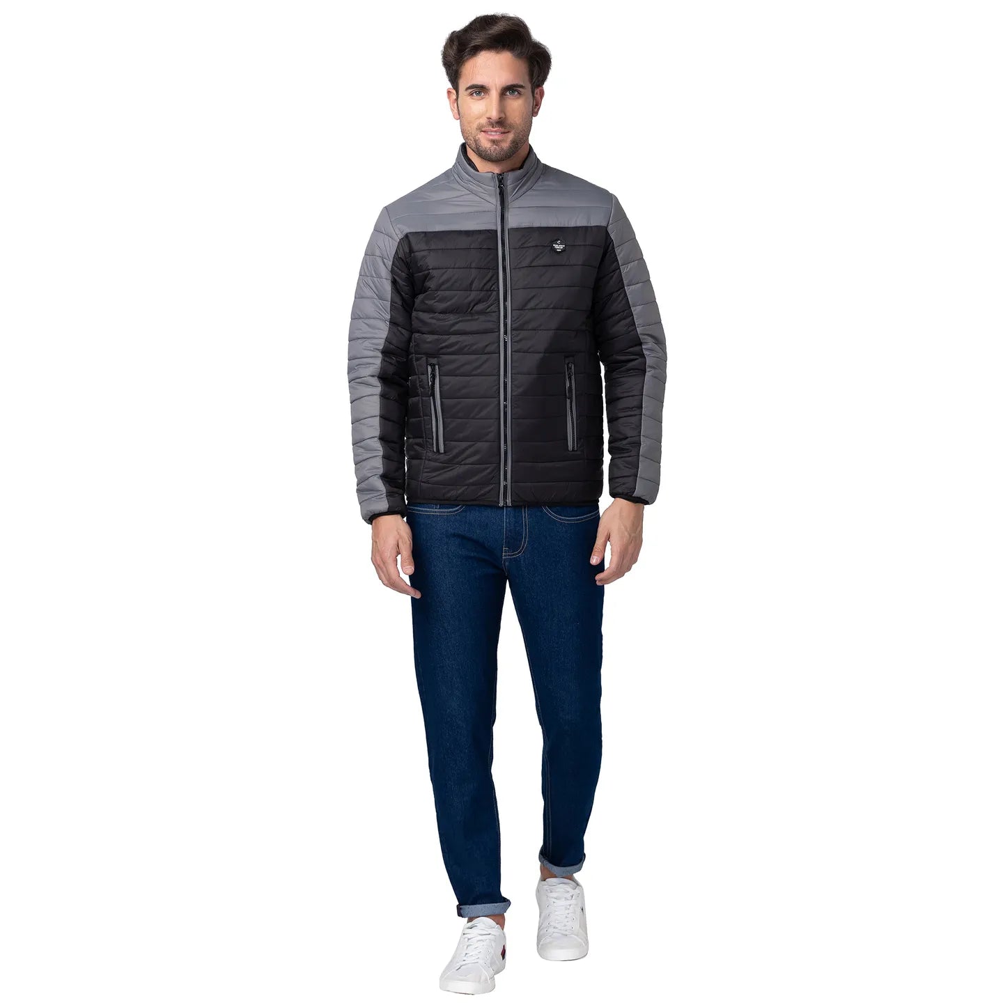 Grey Regular Fit Long Sleeves Polyester Men's Jacket by Being Human Clothing