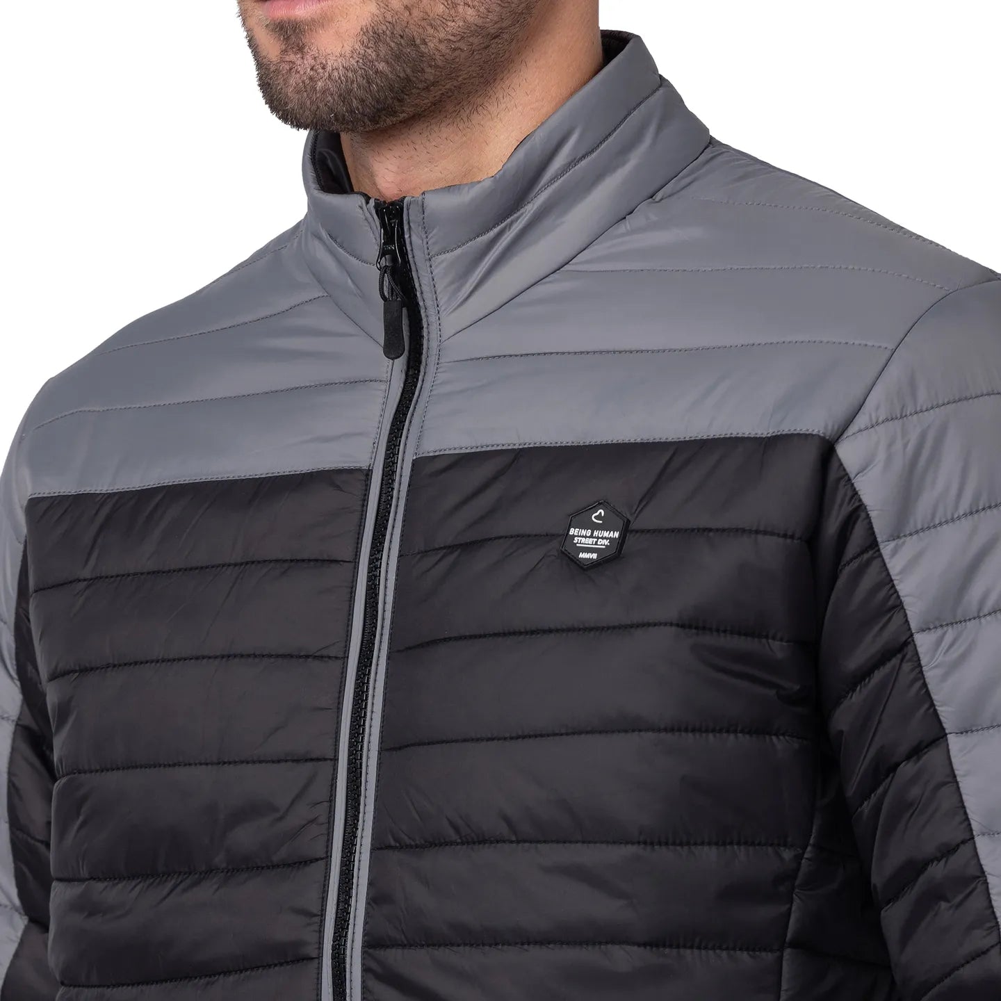 Grey Regular Fit Long Sleeves Polyester Men's Jacket by Being Human Clothing