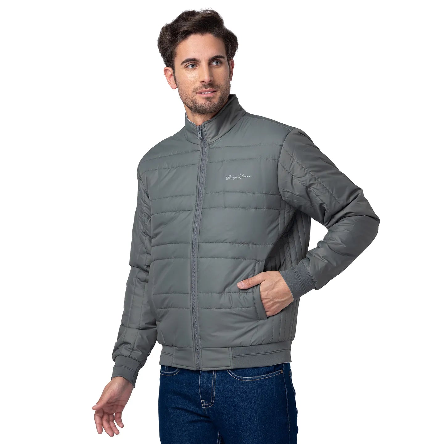 Being Human Clothing Men Regular Fit Collared Jackets-Grey