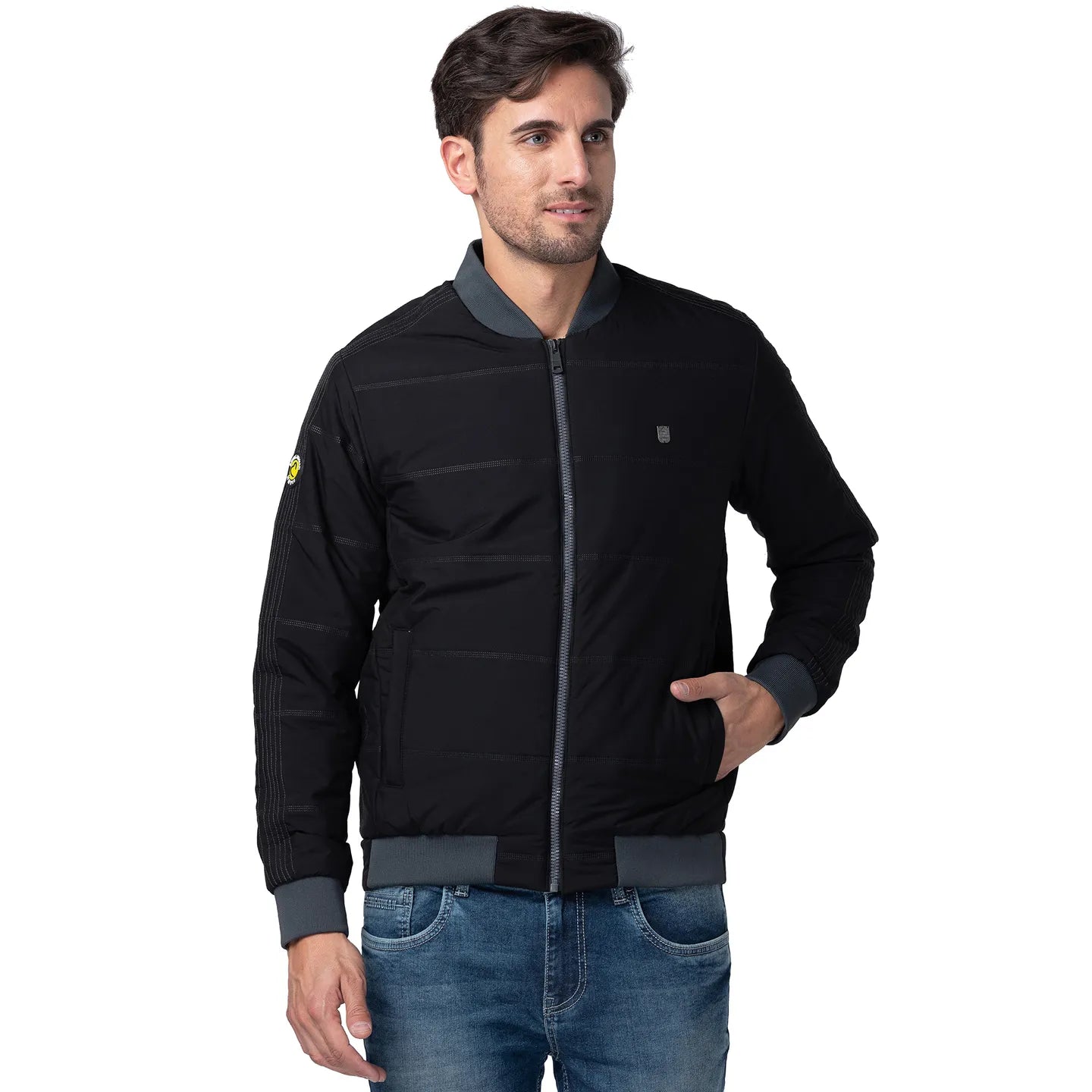 Black Regular Fit Long Sleeves Polyester Men's Jacket by Being Human Clothing