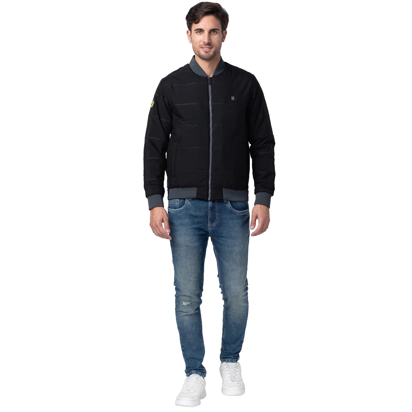 Black Regular Fit Long Sleeves Polyester Men's Jacket by Being Human Clothing