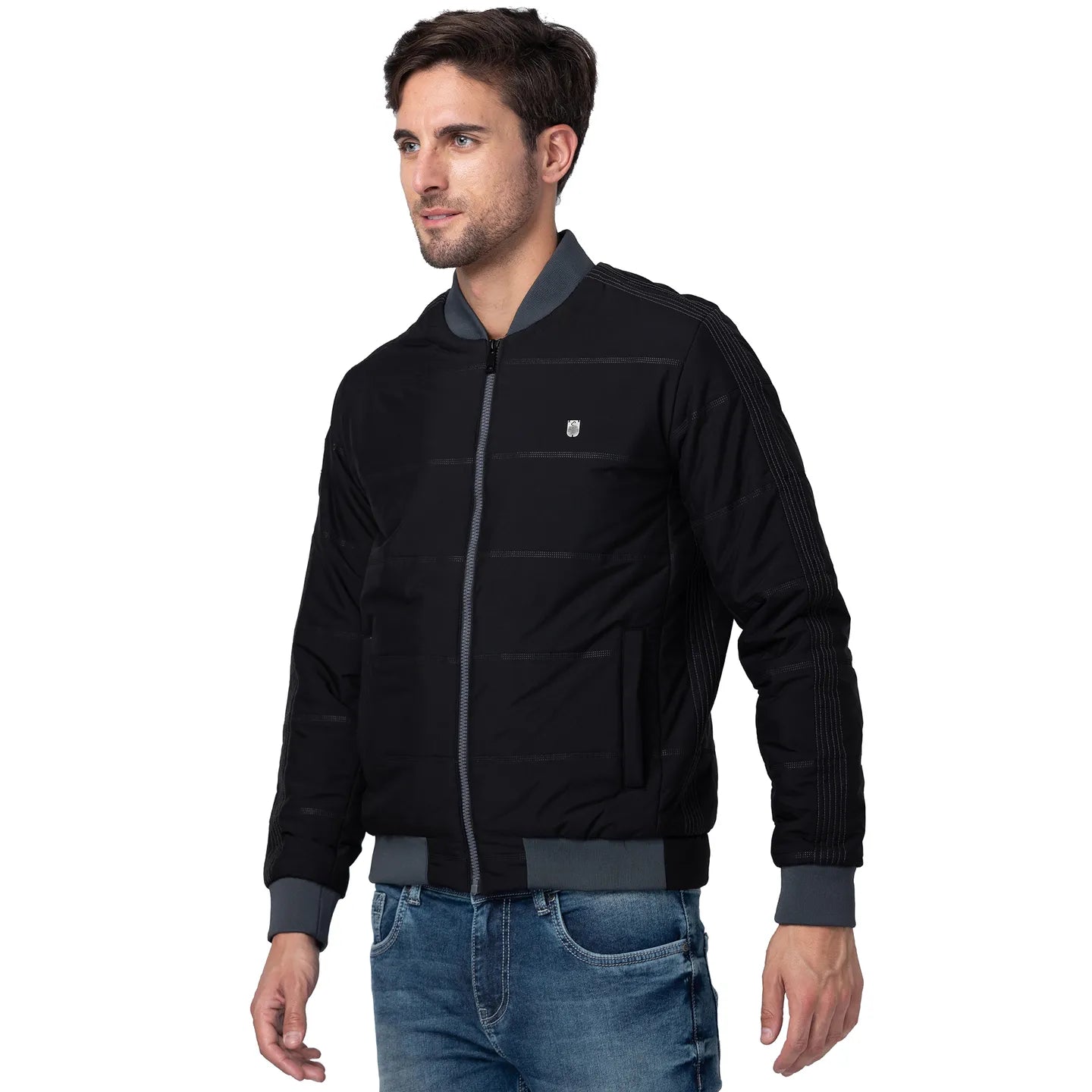 Black Regular Fit Long Sleeves Polyester Men's Jacket by Being Human Clothing