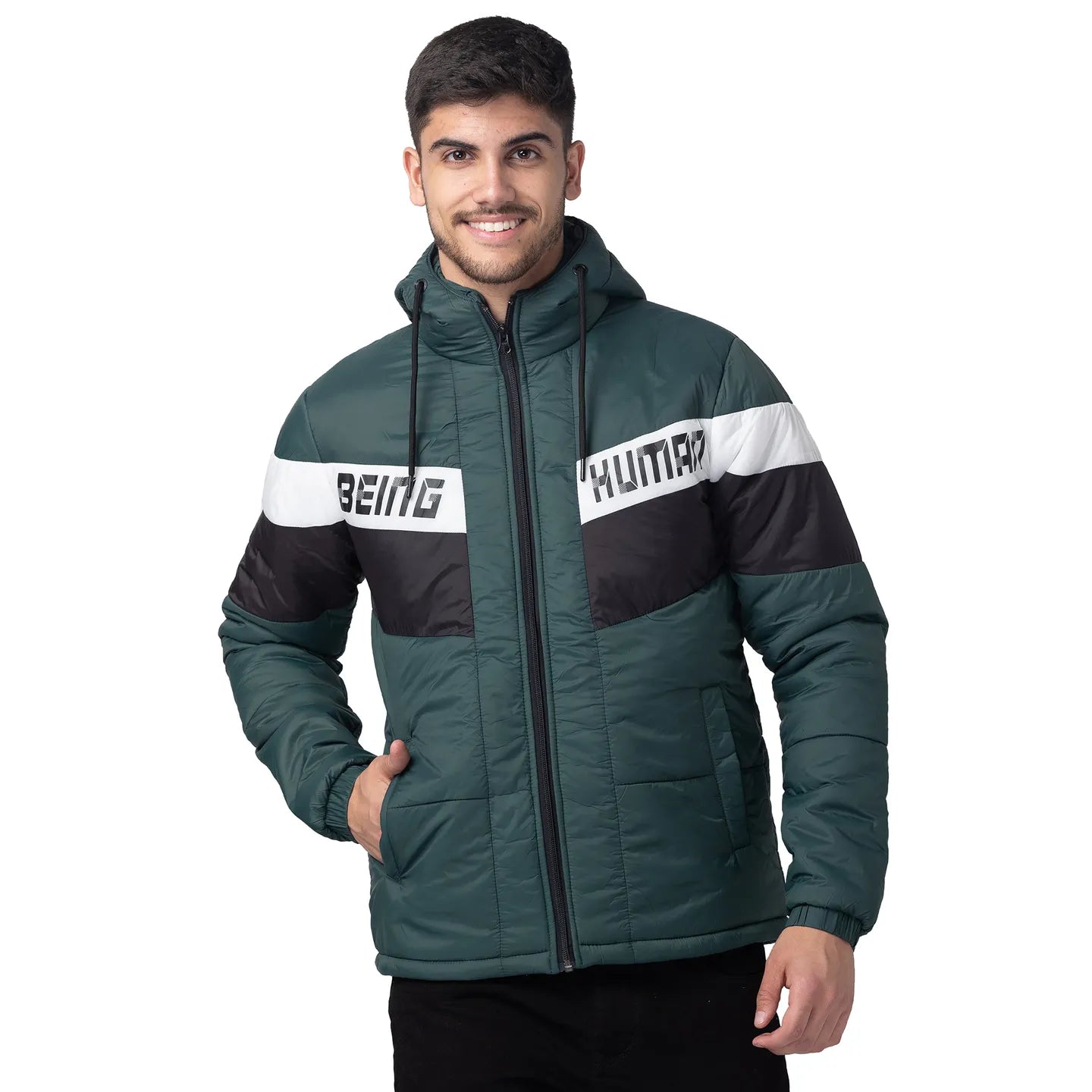 Green Regular Fit Long Sleeves Polyester Men's Jacket by Being Human Clothing