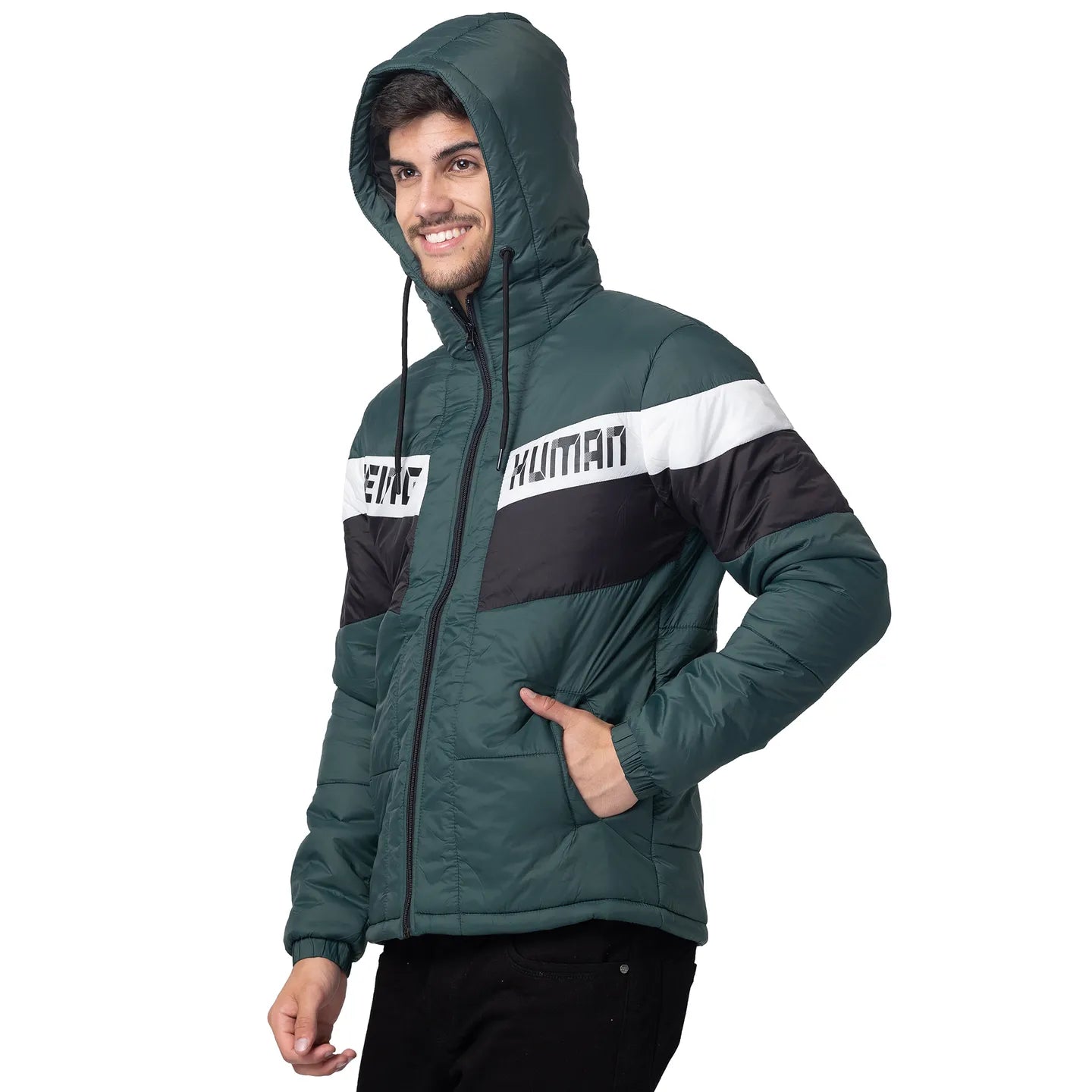 Green Regular Fit Long Sleeves Polyester Men's Jacket by Being Human Clothing