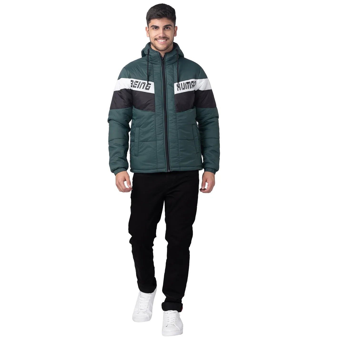 Green Regular Fit Long Sleeves Polyester Men's Jacket by Being Human Clothing