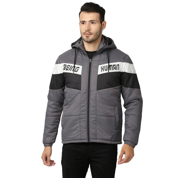 Grey Regular Fit Long Sleeves Polyester Men's Jacket by Being Human Clothing