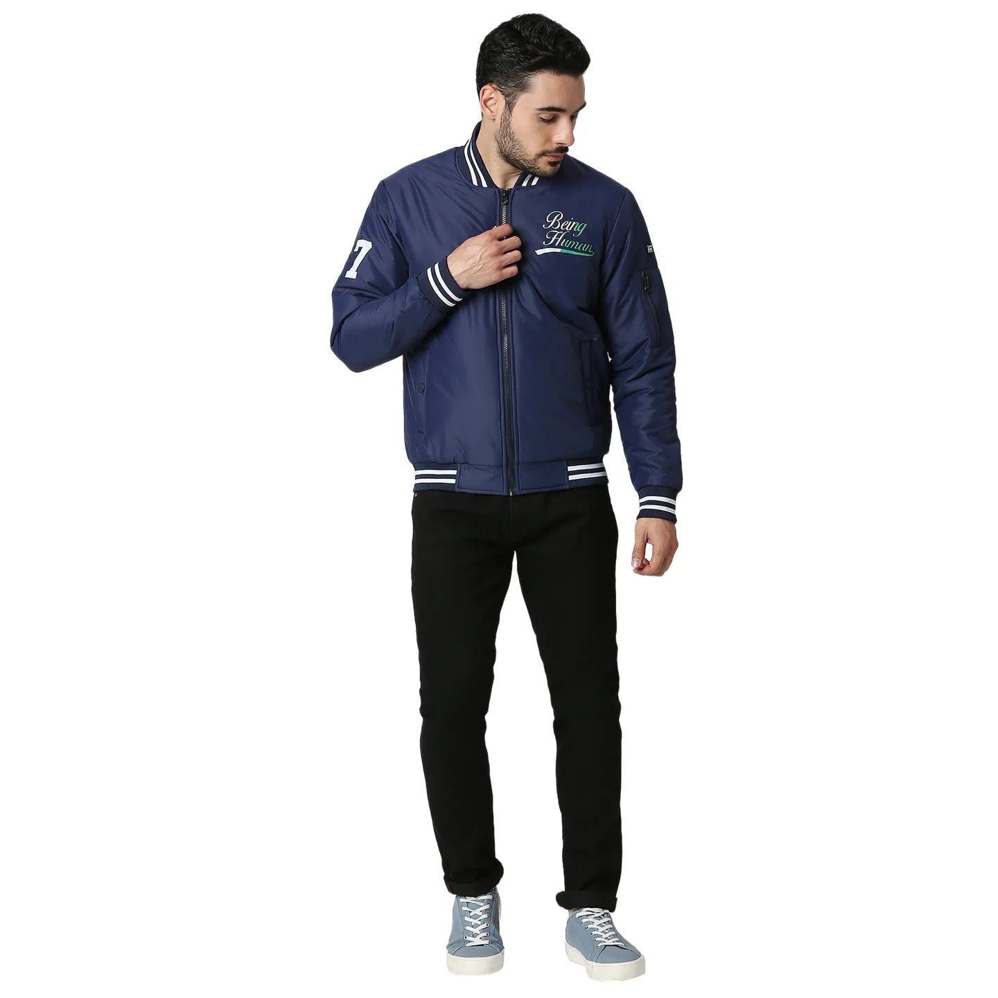 Being Human Clothing Men Regular Fit Collared Jackets-Bright Navy