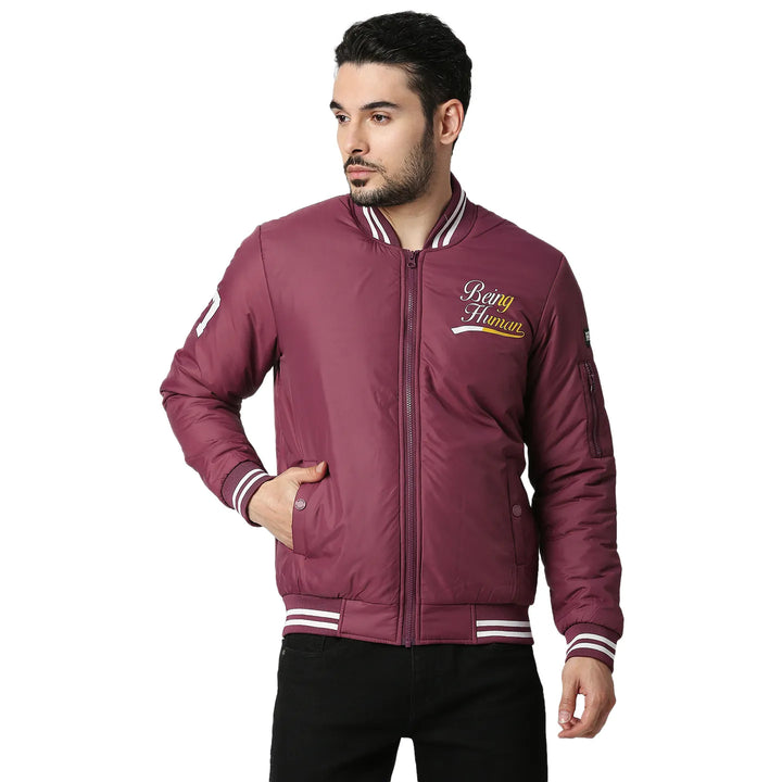 Burgundy Regular Fit Men's Jacket by Being Human Clothing