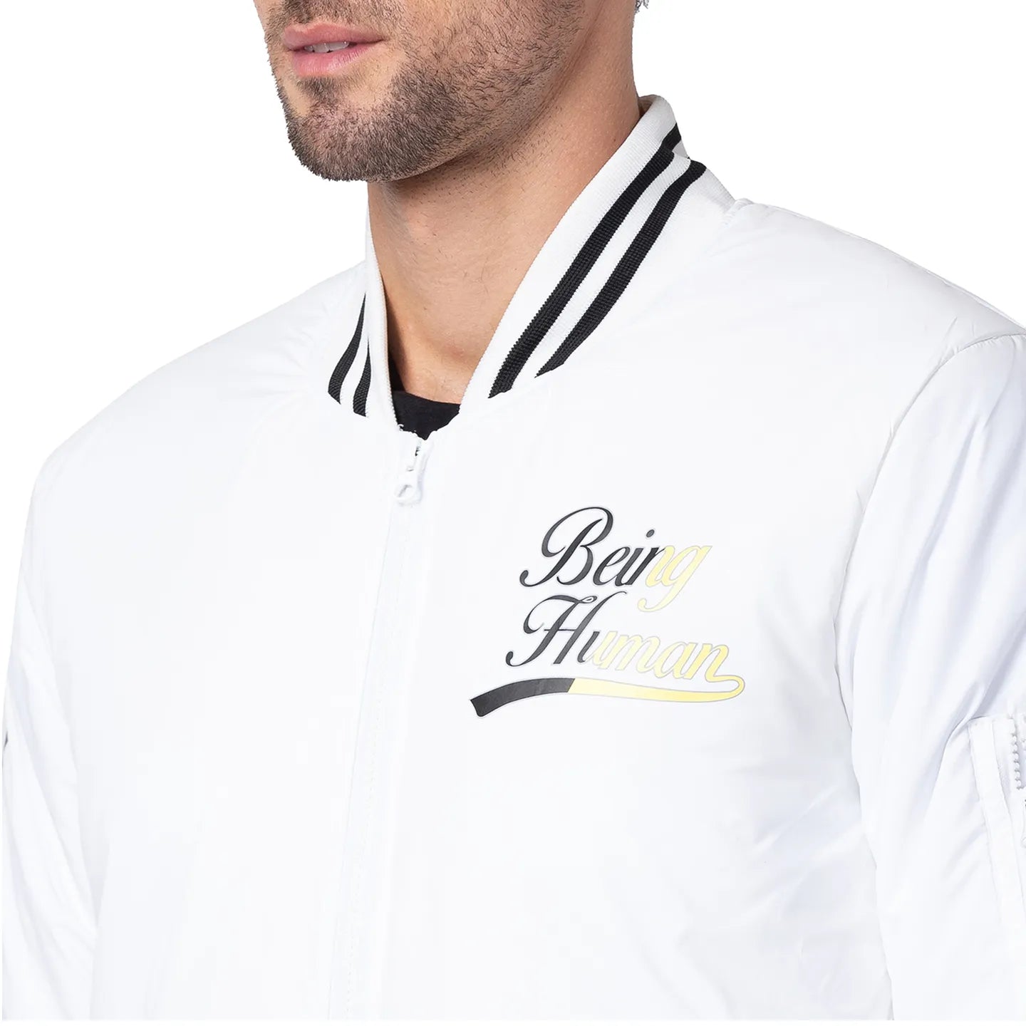 White Regular Fit Long Sleeves Polyester Men's Jacket by Being Human Clothing