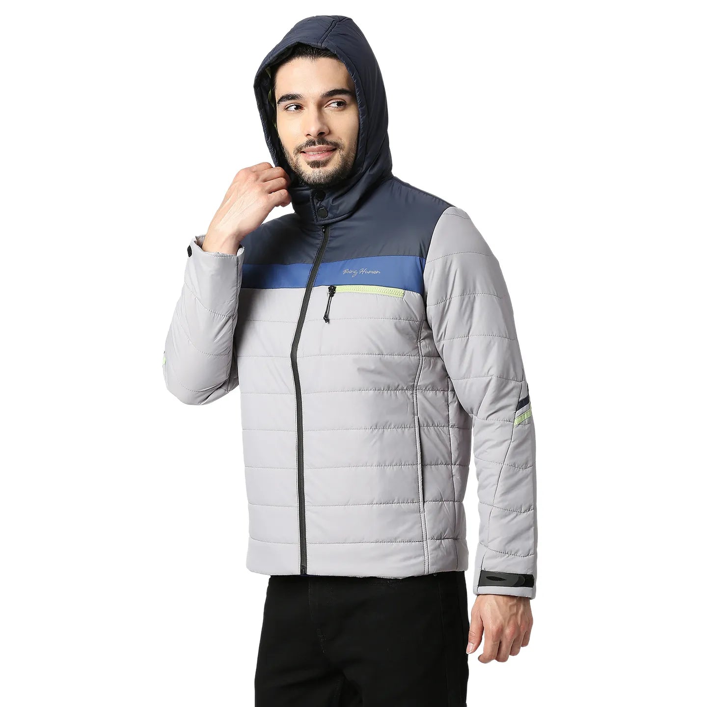 Grey Regular Fit Long Sleeves Polyester Men's Jacket by Being Human Clothing