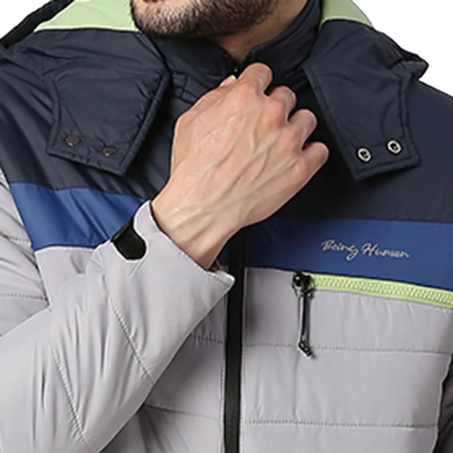 Grey Regular Fit Long Sleeves Polyester Men's Jacket by Being Human Clothing