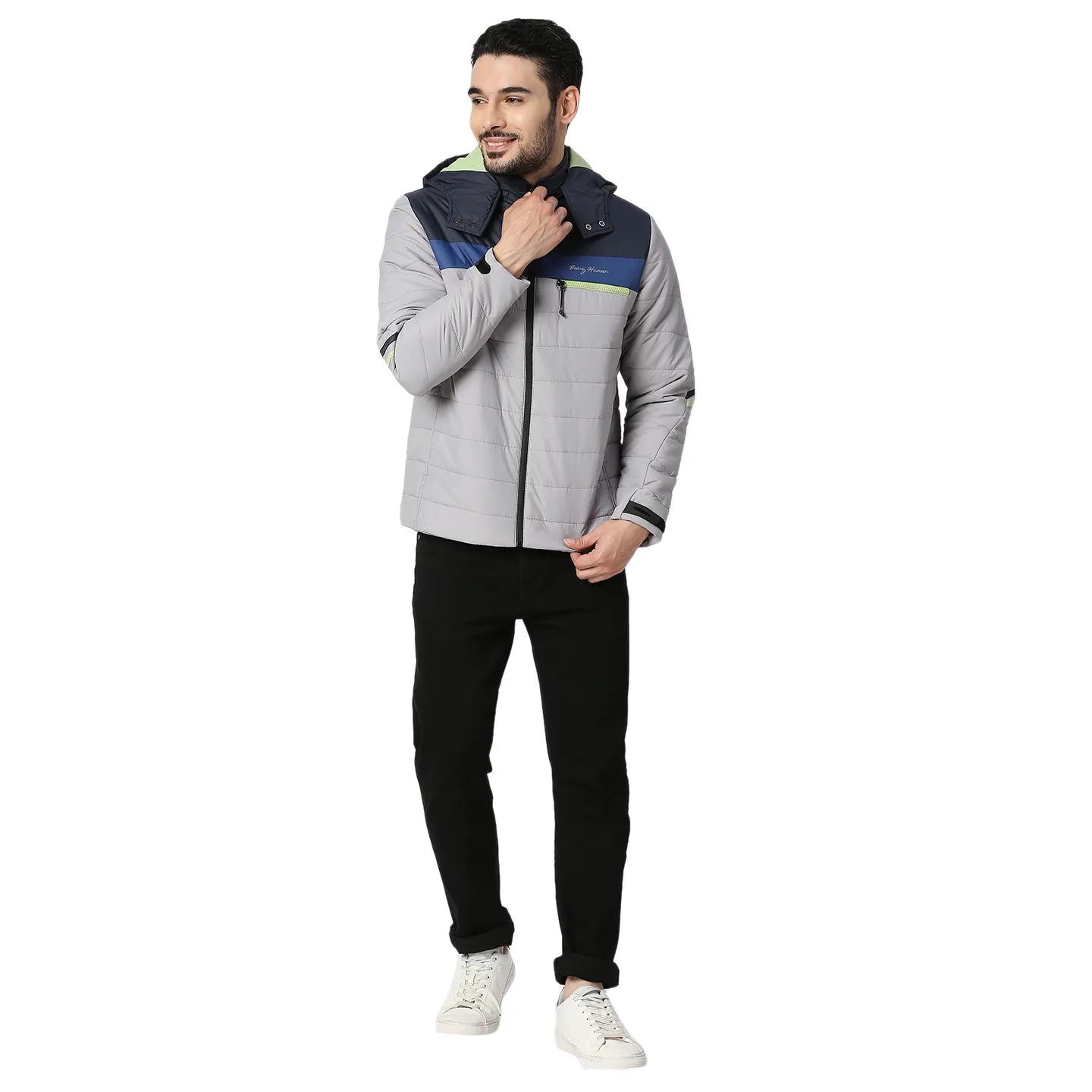 Grey Regular Fit Long Sleeves Polyester Men's Jacket by Being Human Clothing