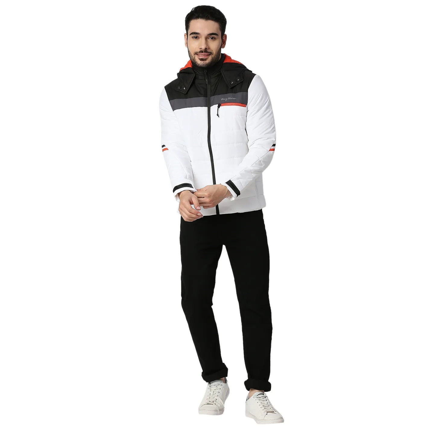 White Regular Fit Long Sleeves Polyester Men's Jacket by Being Human Clothing