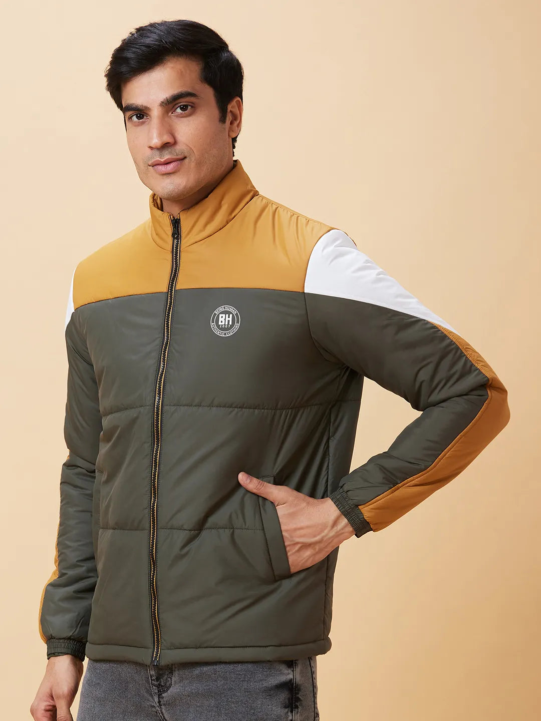 Bottle Green Regular Fit Men's Jacket by Being Human Clothing