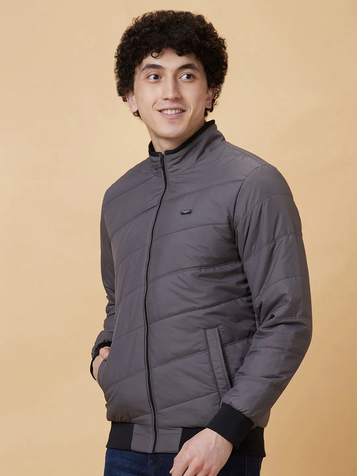 Grey Regular Fit Long Sleeves Men's Jacket by Being Human Clothing