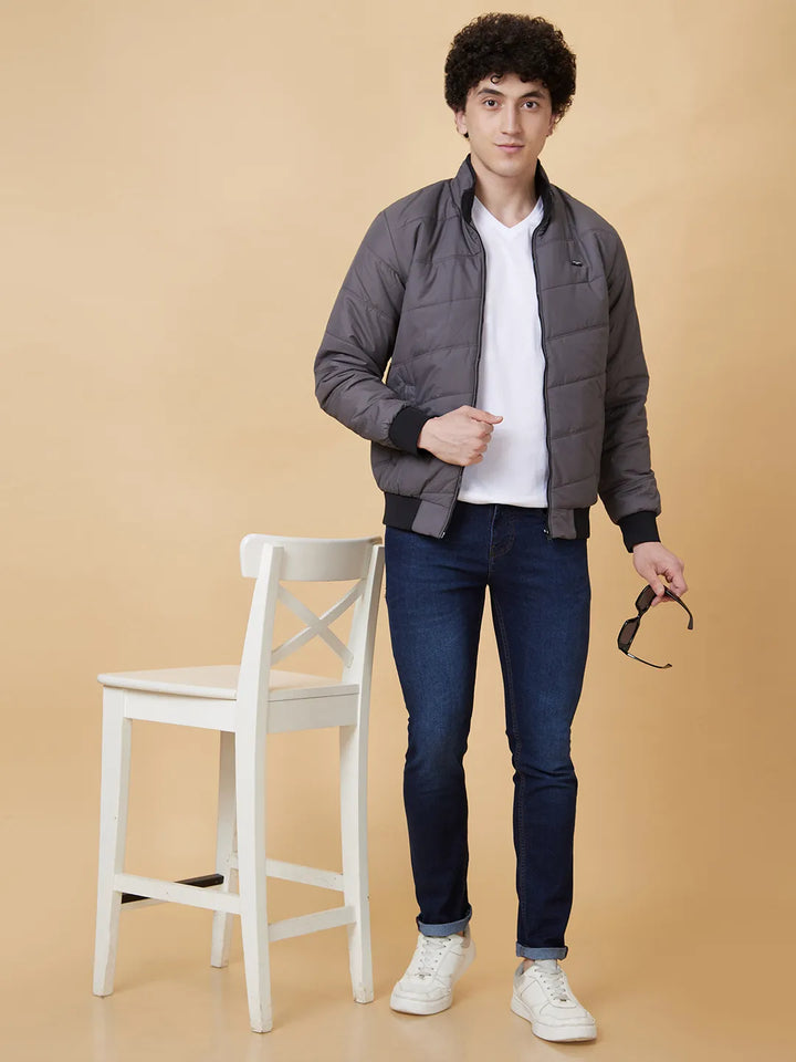 Grey Regular Fit Long Sleeves Men's Jacket