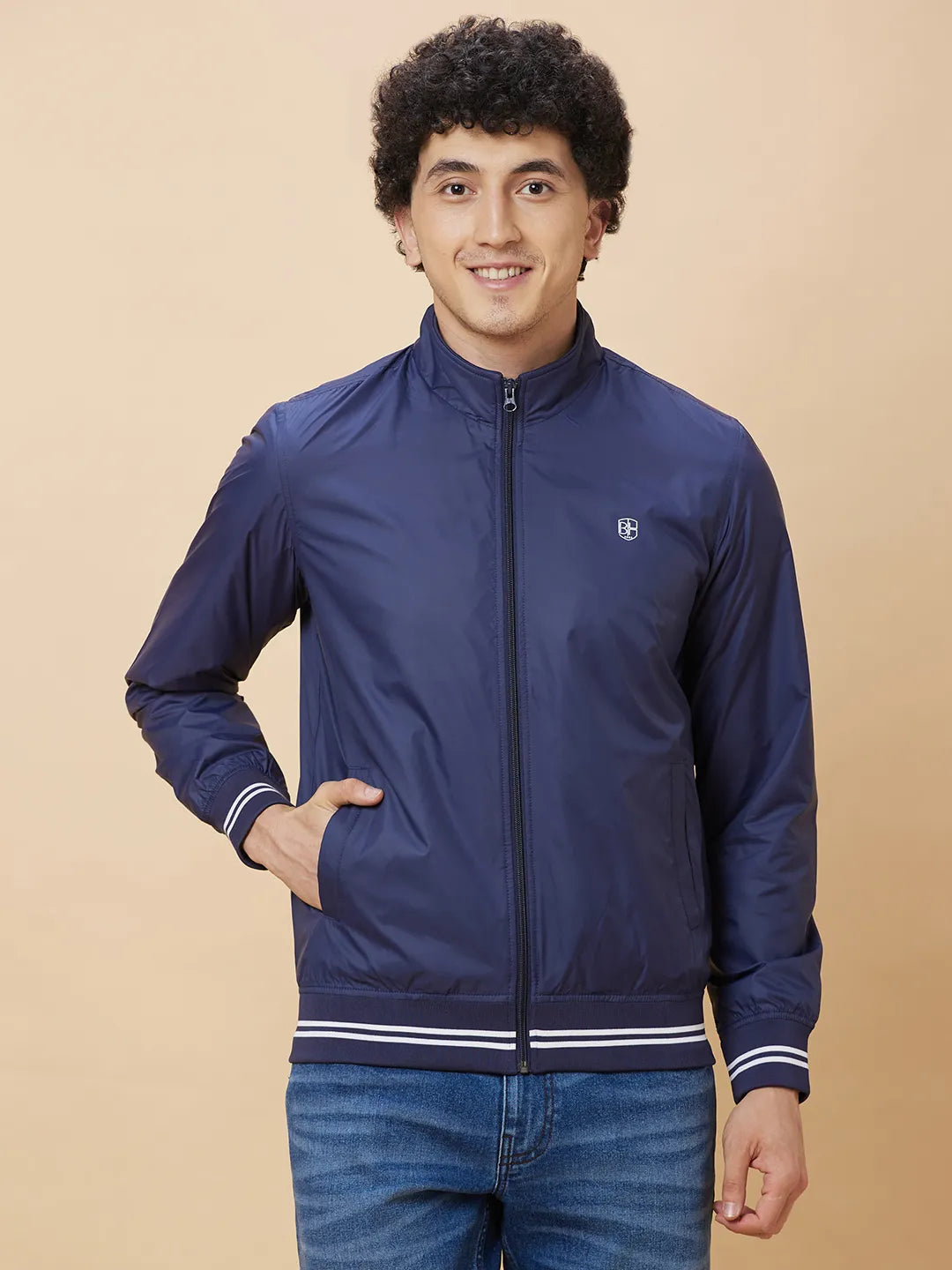 Blue Regular Fit Long Sleeves Men's Jacket by Being Human Clothing
