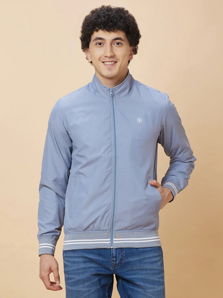 Grey Regular Fit Long Sleeves Men's Jacket by Being Human Clothing