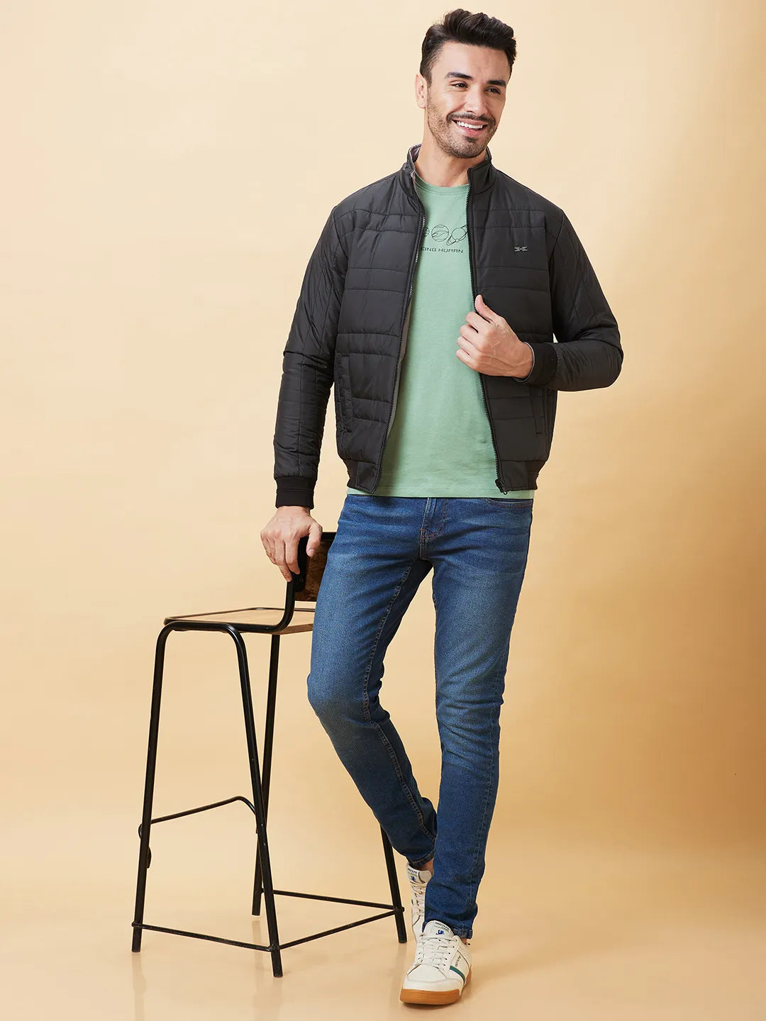 Black Regular Fit Long Sleeves Men's Jacket by Being Human Clothing