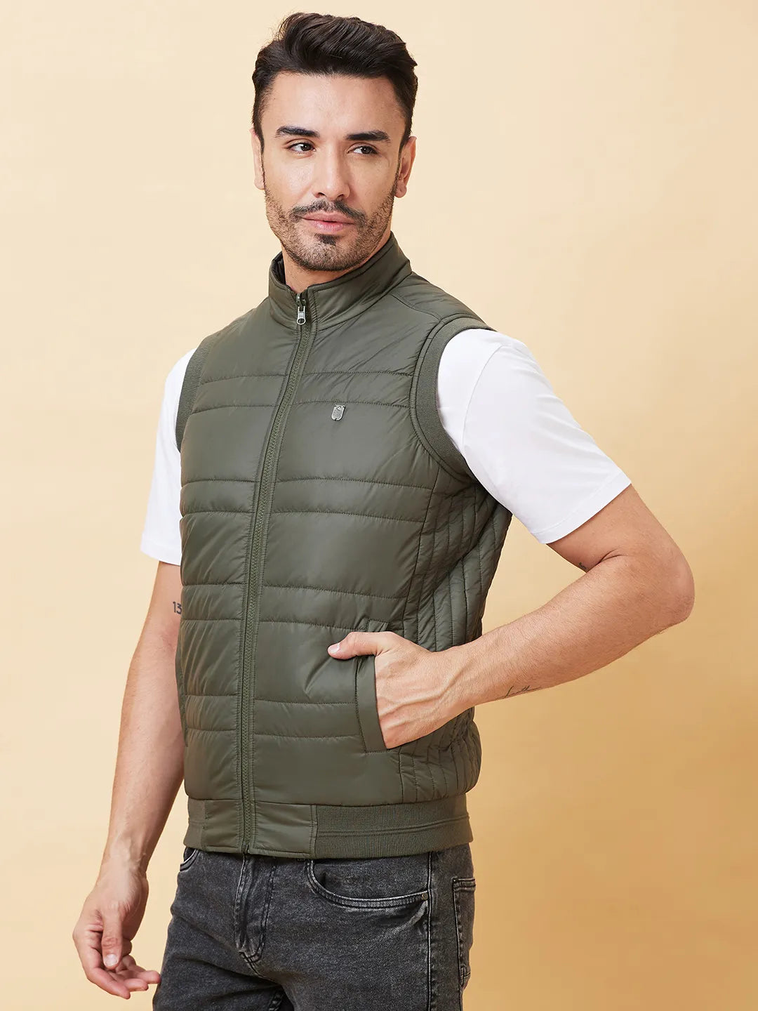 Military Green Regular Fit Men's Jacket by Being Human Clothing
