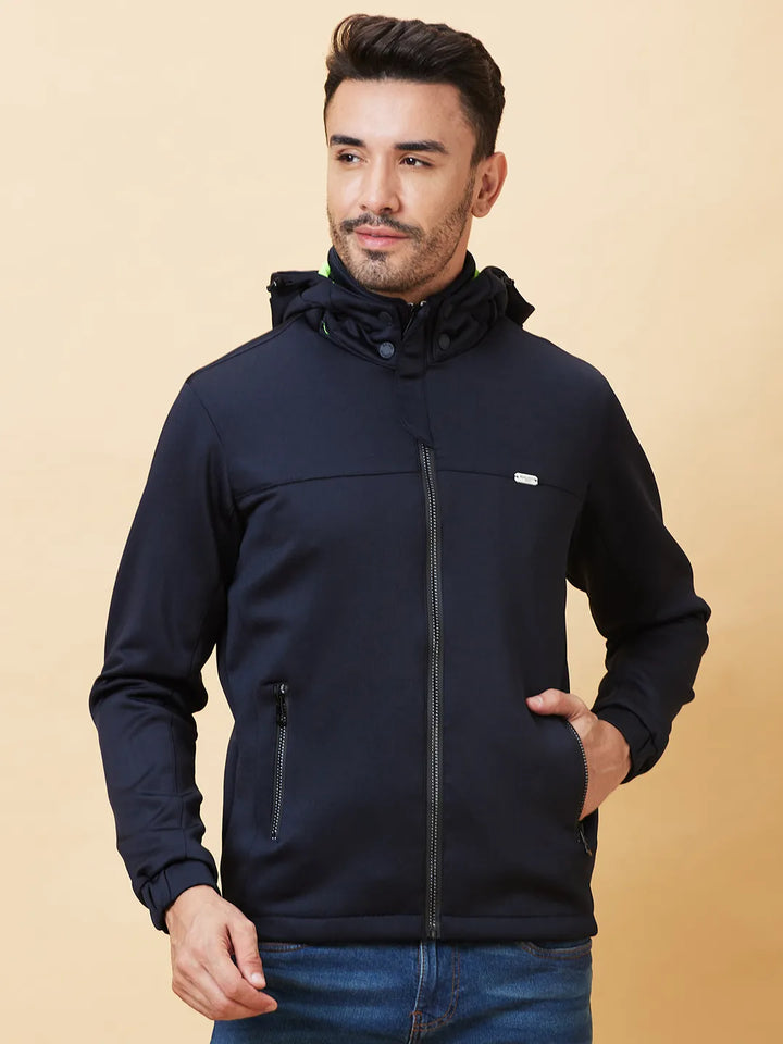 Blue Regular Fit Long Sleeves Men's Jacket