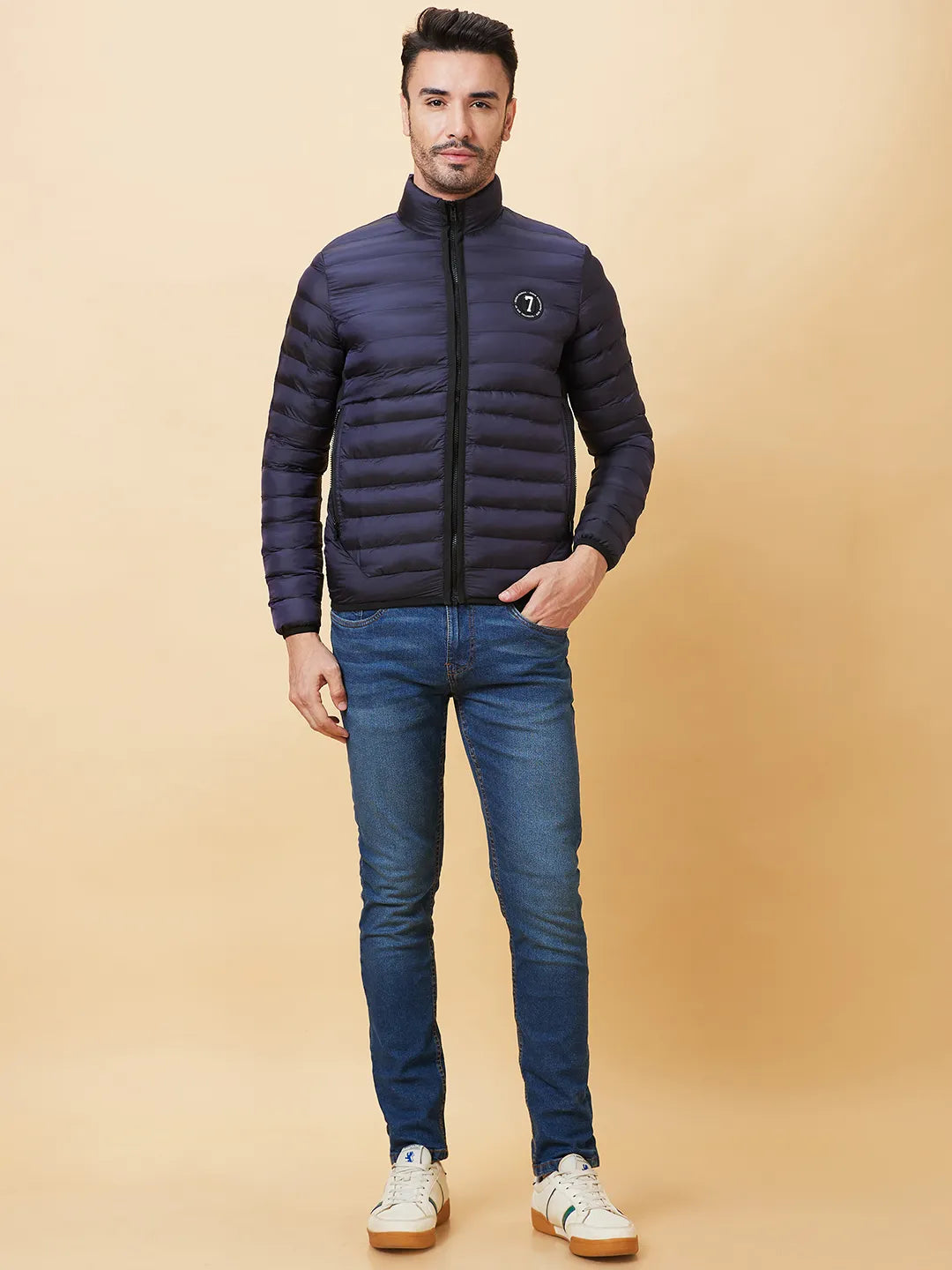 Blue Regular Fit Long Sleeves Men's Jacket by Being Human Clothing