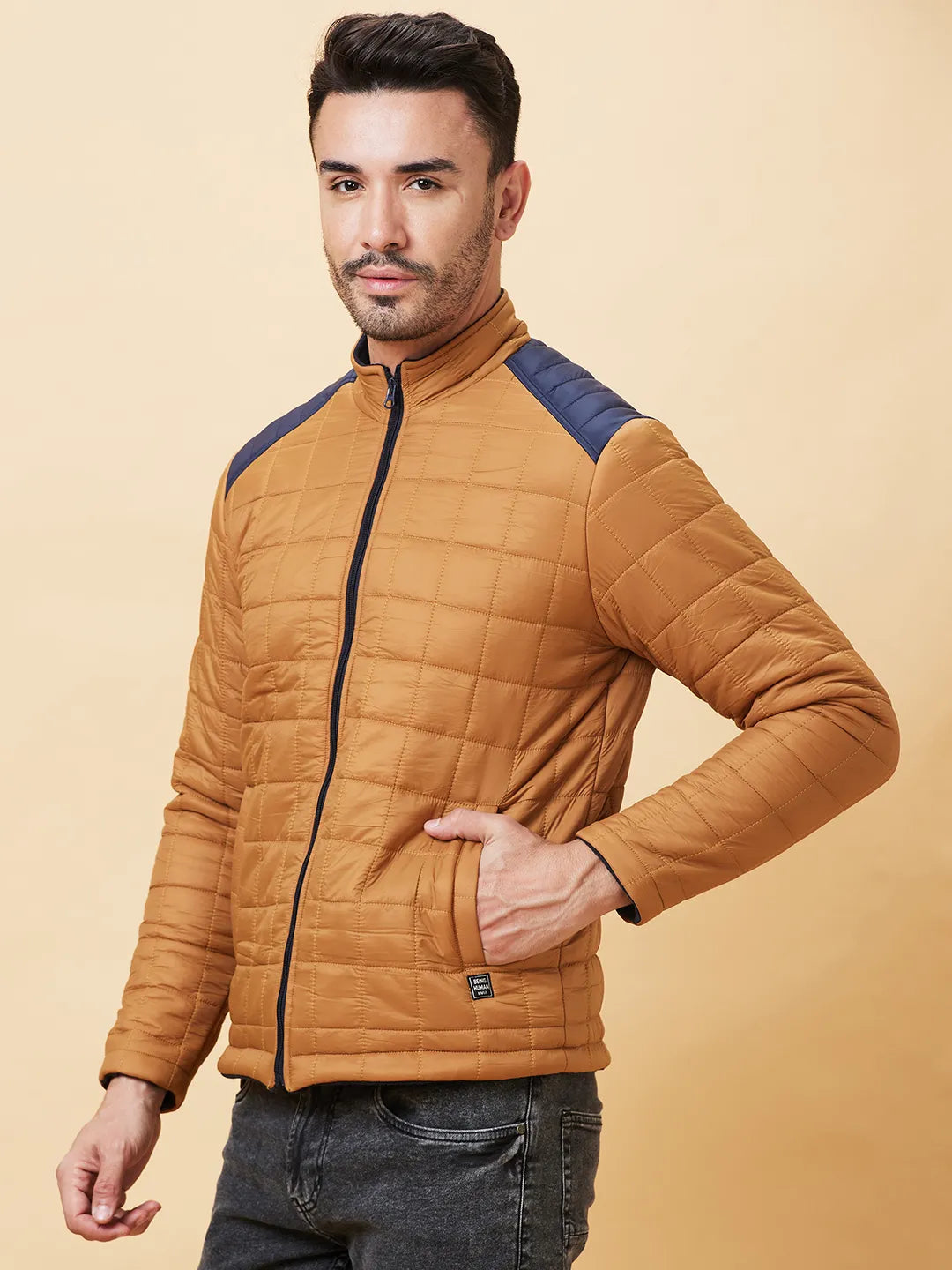 Yellow Regular Fit Long Sleeves Men's Jacket by Being Human Clothing