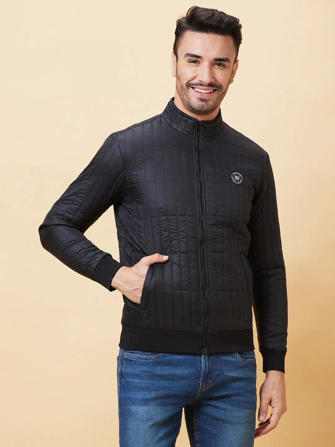 Black Regular Fit Long Sleeves Men's Jacket by Being Human Clothing