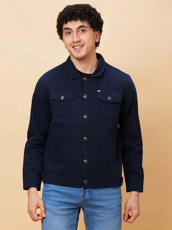 Blue Regular Fit Long Sleeves Men's Jacket