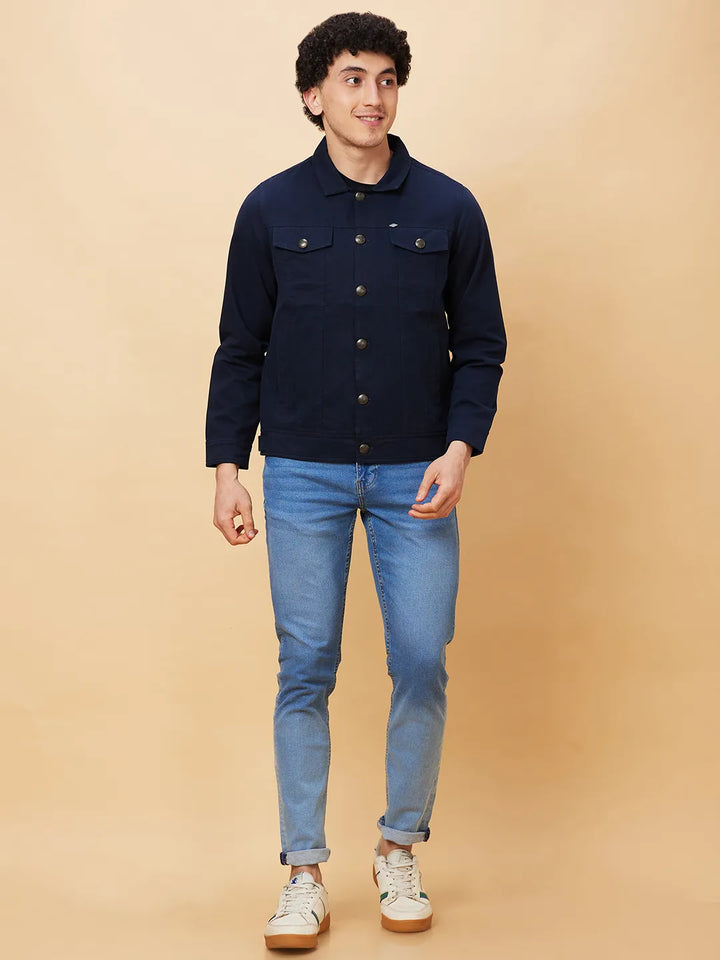 Blue Regular Fit Long Sleeves Men's Jacket